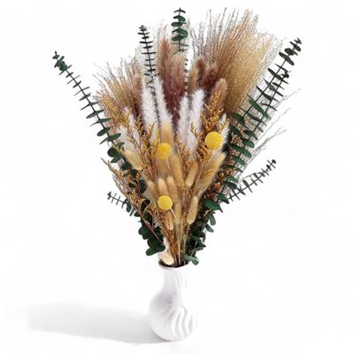 Decorative Dried Floral Bouquet with Greenery and Textured Accents for Home Decoration, 17.5 Inches