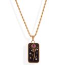 Black Gold Tone Rope Chain Necklace with Enamel Pendant and Gemstone Accent