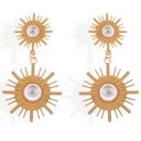  Gold Tone Sunburst Dangle Earrings with Pearl Accents