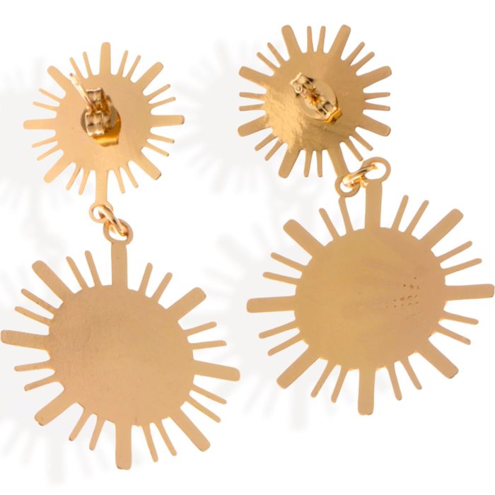 Gold Tone Sunburst Dangle Earrings with Pearl Accents