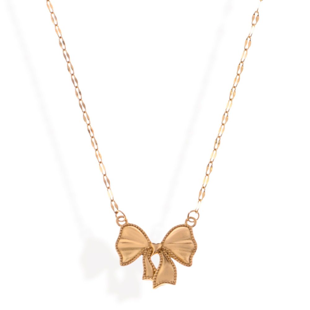 Gold Tone Bow Pendant Necklace on Delicate Chain