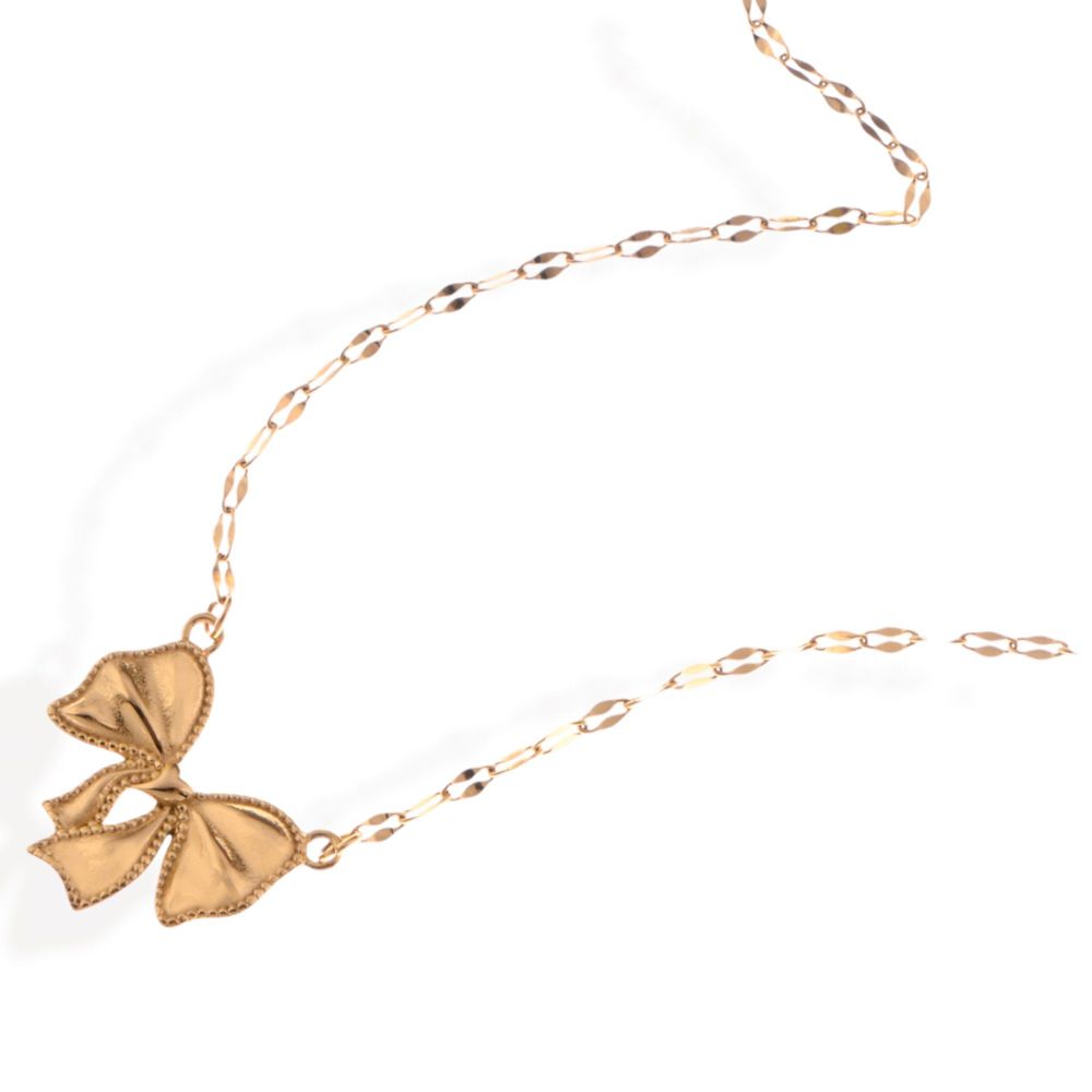 Gold Tone Bow Pendant Necklace on Delicate Chain