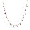  Multi-Colored Gemstone Pendant Necklace on Gold Tone Chain