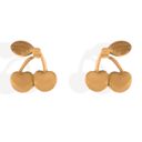  Gold Tone Cherry Shaped Stud Earrings with Leaf Detail