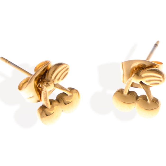 Gold Tone Cherry Shaped Stud Earrings with Leaf Detail