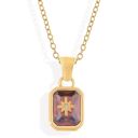  Gold Tone Pendant Necklace with Rectangular Crystal and Starburst Accent