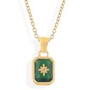 Green Gold Tone Pendant Necklace with Rectangular Crystal and Starburst Accent