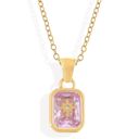 Purple Gold Tone Pendant Necklace with Rectangular Crystal and Starburst Accent