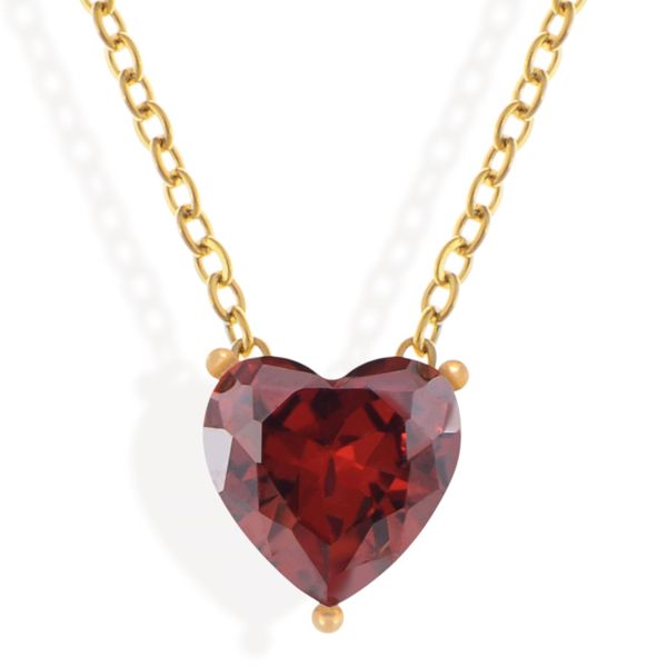 Gold Tone Necklace with Heart-Shaped Crystal Pendant