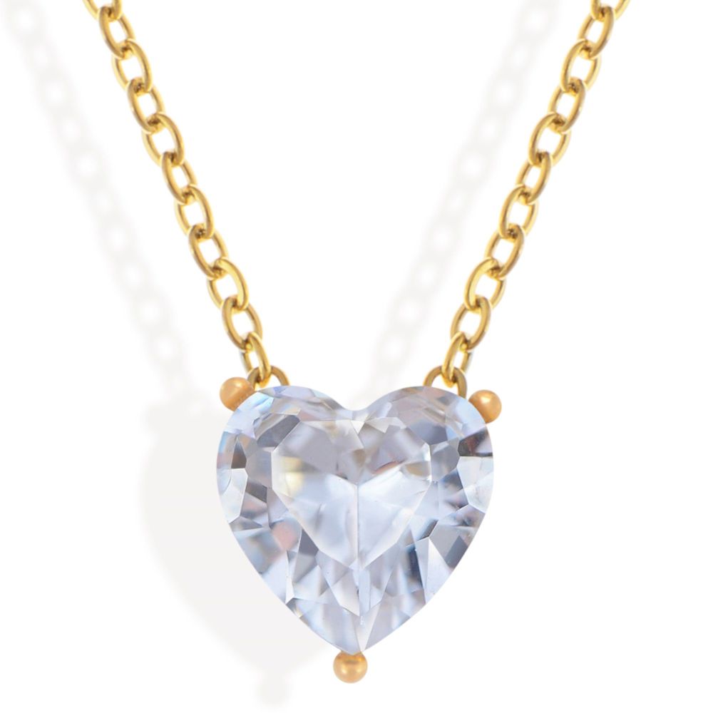 Gold Tone Necklace with Heart-Shaped Crystal Pendant