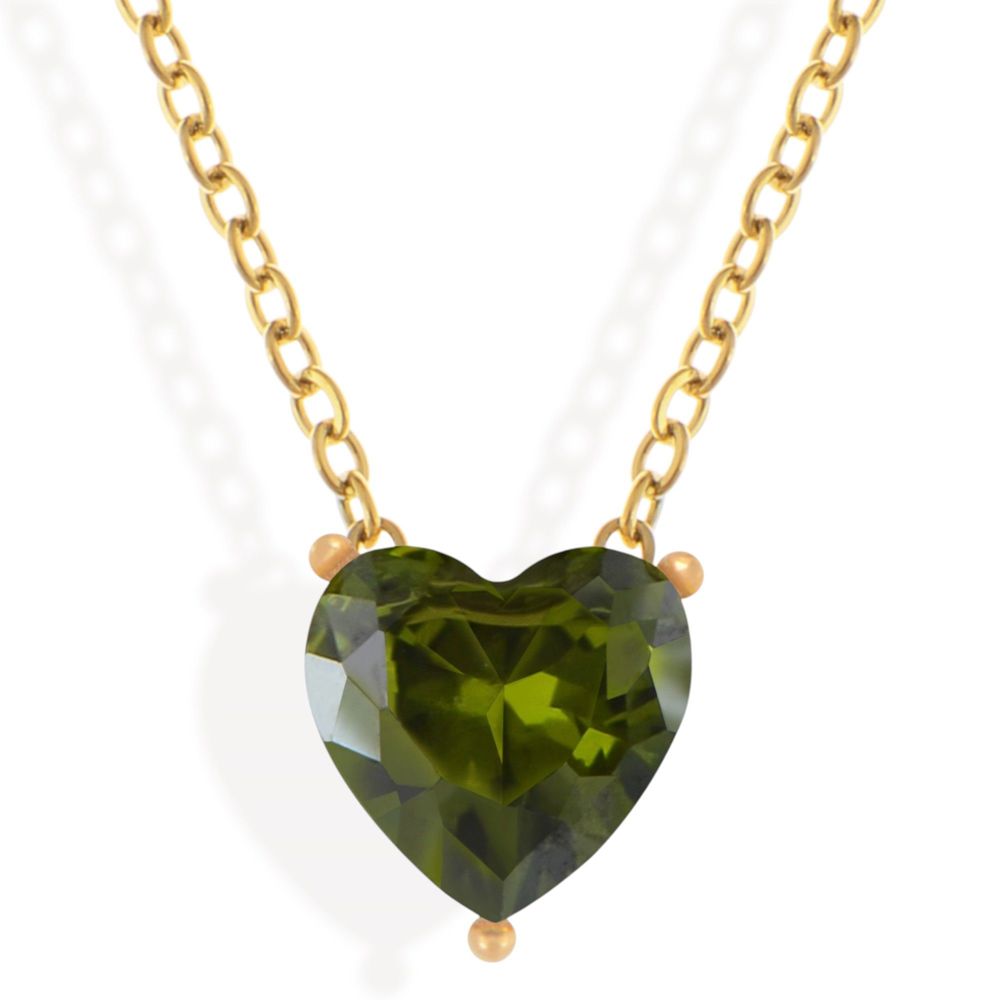 Gold Tone Necklace with Heart-Shaped Crystal Pendant