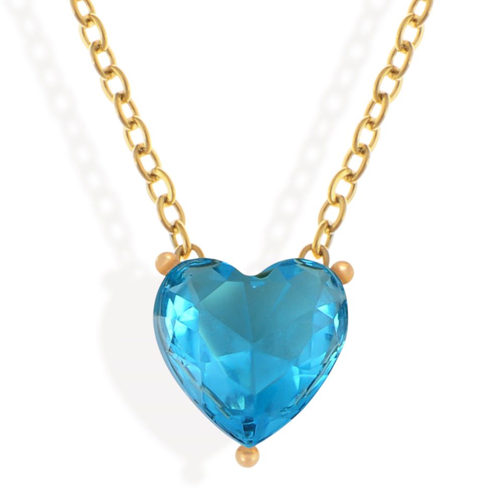 Gold Tone Necklace with Heart-Shaped Crystal Pendant