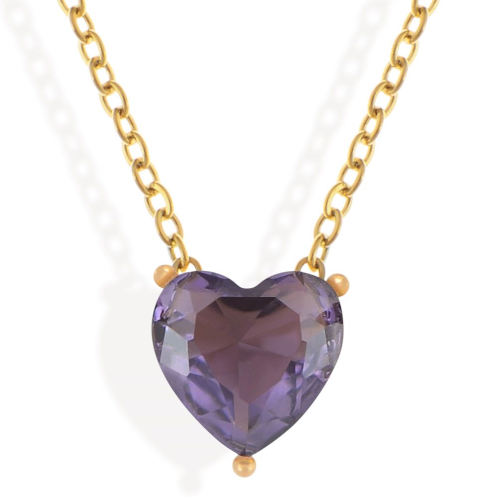 Gold Tone Necklace with Heart-Shaped Crystal Pendant