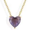 Beige Gold Tone Necklace with Heart-Shaped Crystal Pendant