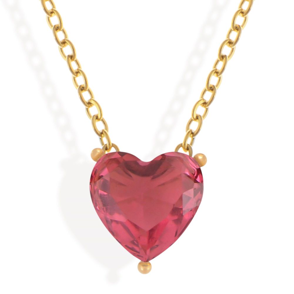 Gold Tone Necklace with Heart-Shaped Crystal Pendant