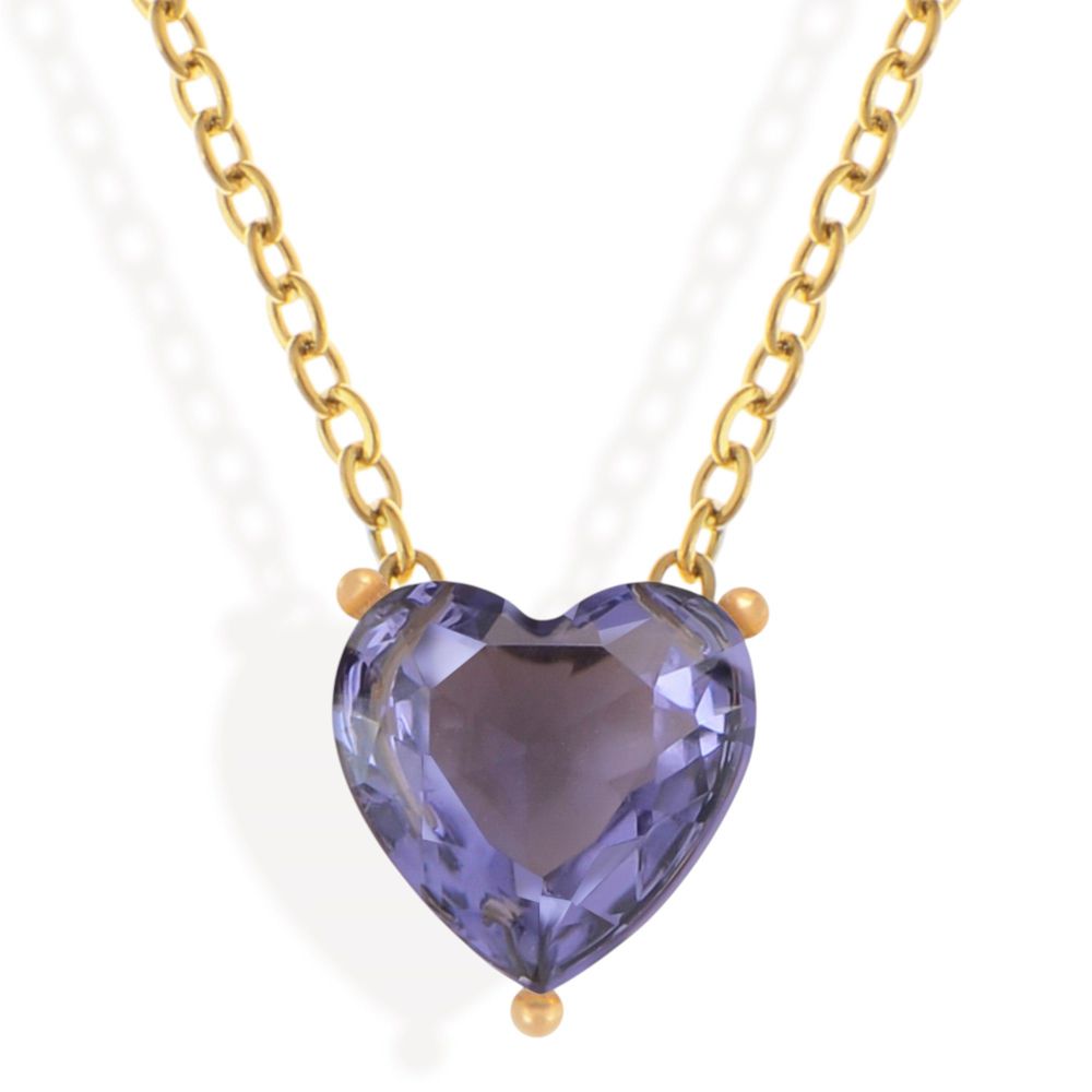 Gold Tone Necklace with Heart-Shaped Crystal Pendant