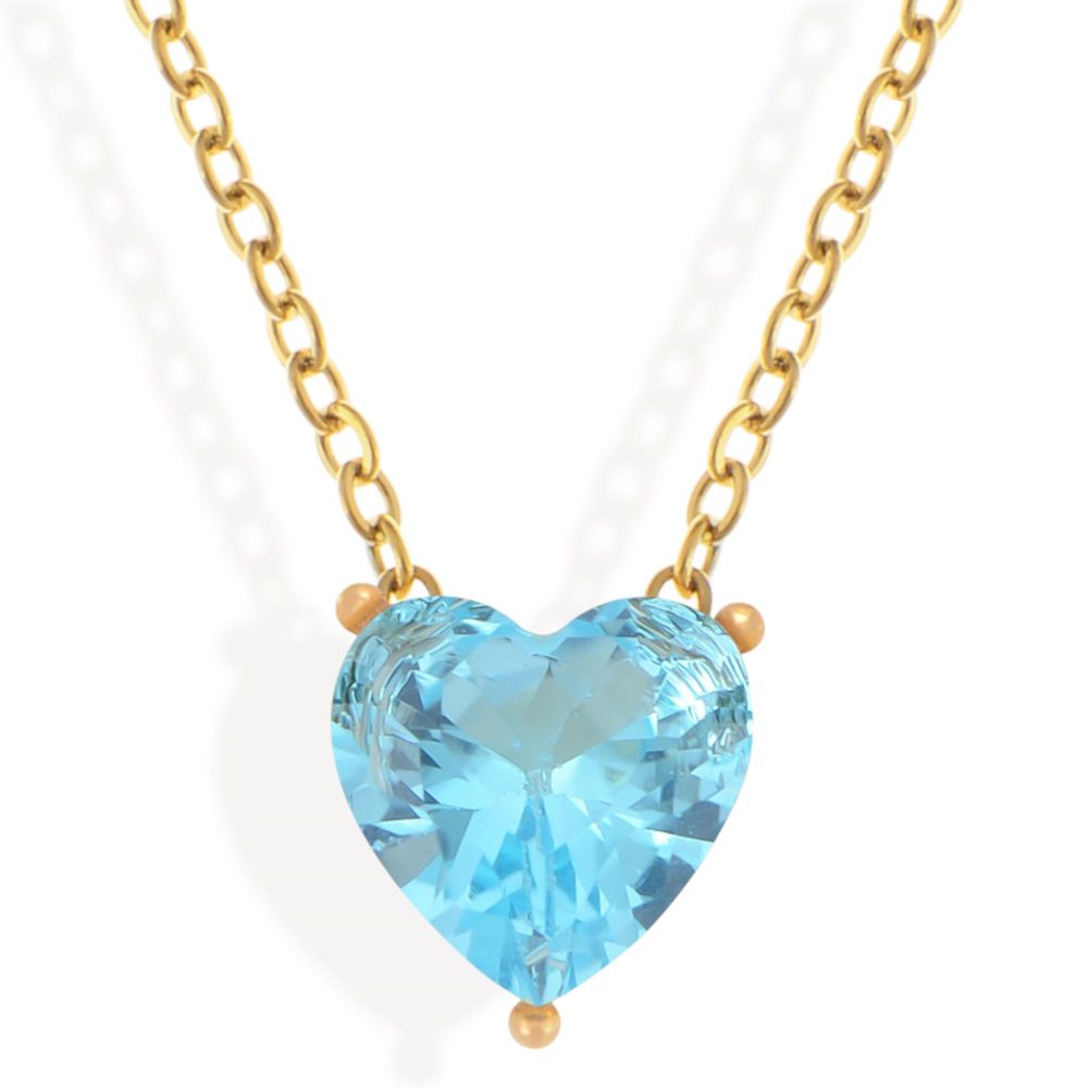 Gold Tone Necklace with Heart-Shaped Crystal Pendant