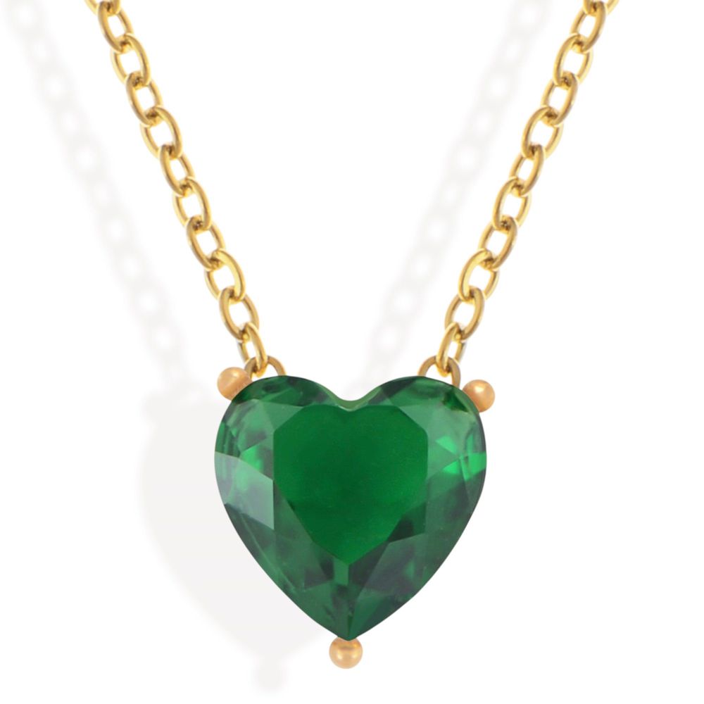 Gold Tone Necklace with Heart-Shaped Crystal Pendant