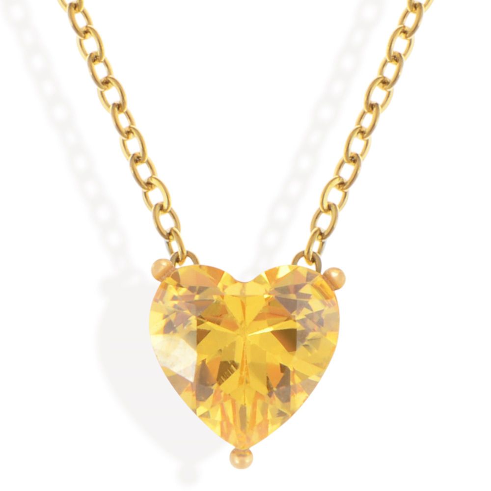 Gold Tone Necklace with Heart-Shaped Crystal Pendant