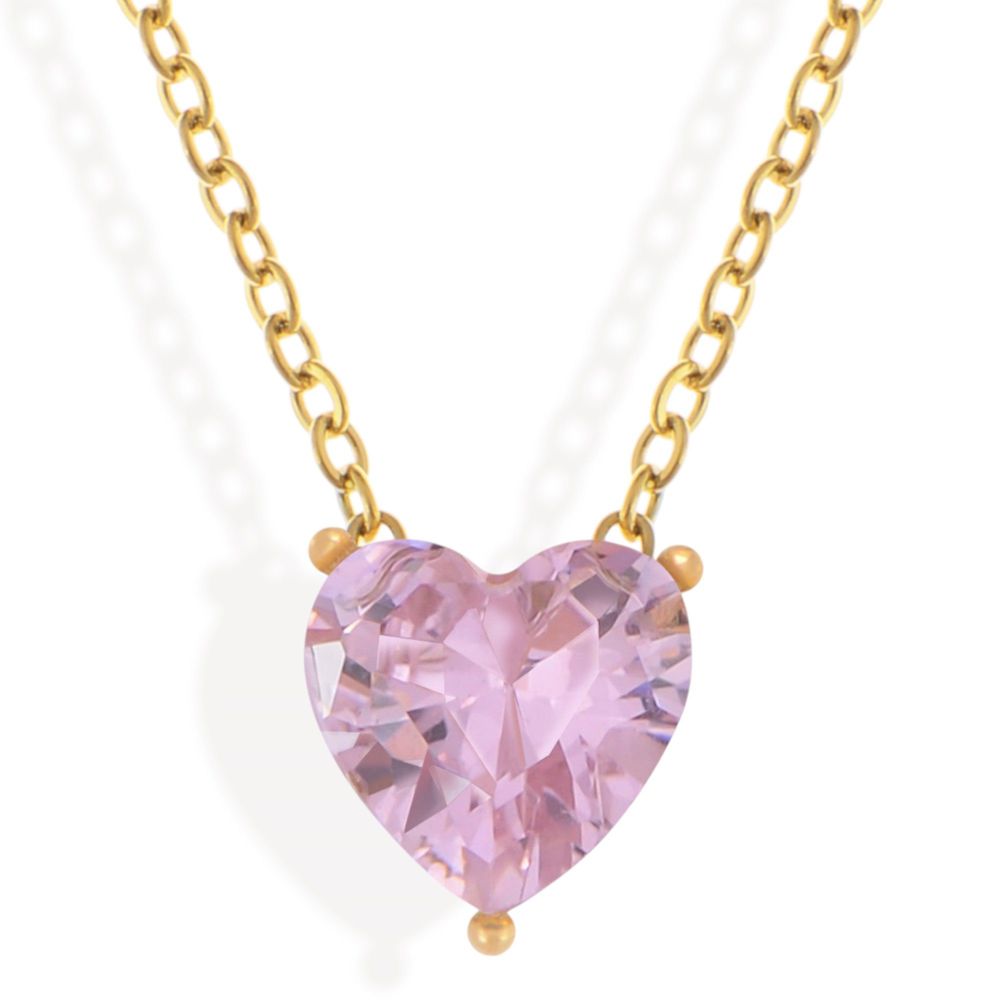 Gold Tone Necklace with Heart-Shaped Crystal Pendant