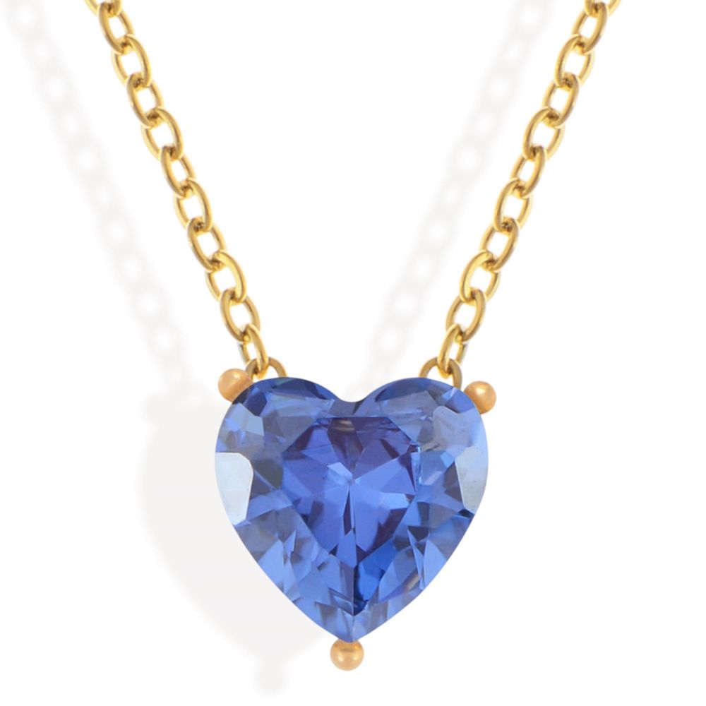 Gold Tone Necklace with Heart-Shaped Crystal Pendant