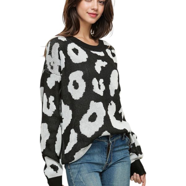 Leopard Print Long Sleeve Cuffed Sweater