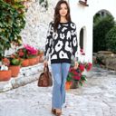  Leopard Print Long Sleeve Cuffed Sweater