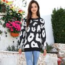 Black Large Leopard Print Long Sleeve Cuffed Sweater