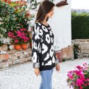 Black Large Leopard Print Long Sleeve Cuffed Sweater