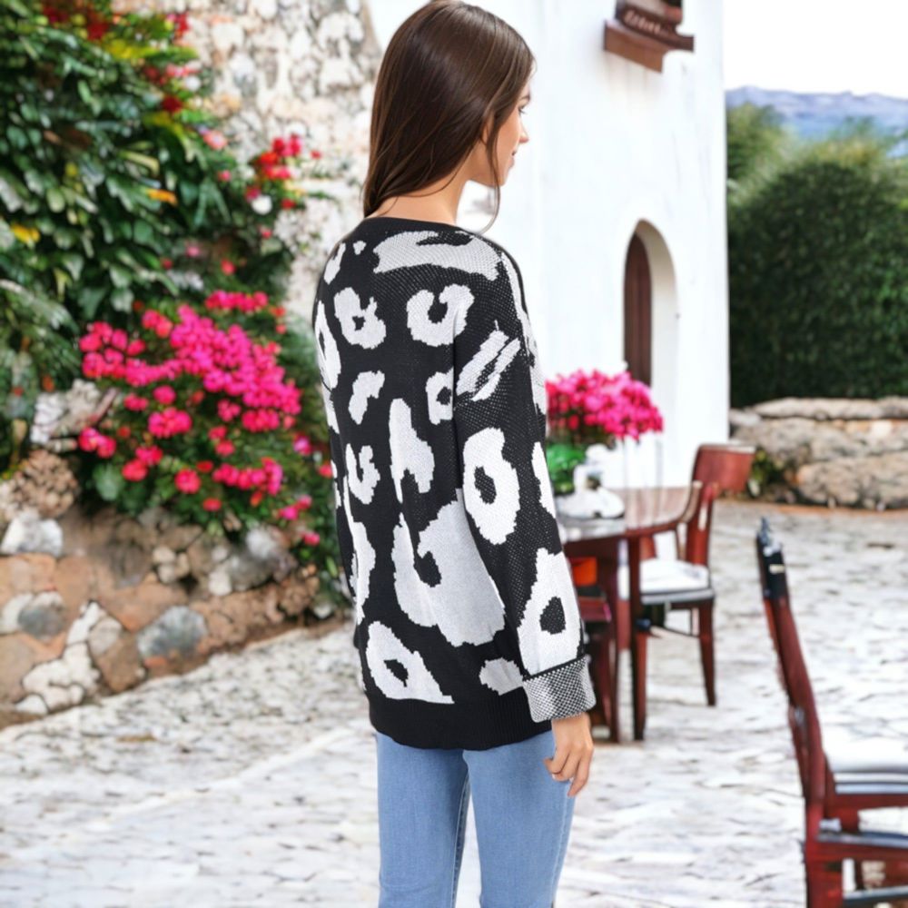 Leopard Print Long Sleeve Cuffed Sweater