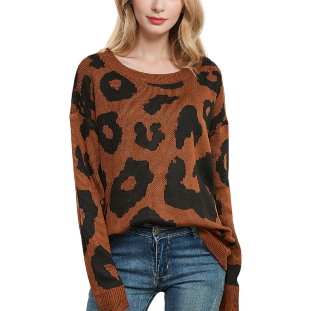 Leopard Print Long Sleeve Cuffed Sweater