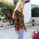 Brown Large Leopard Print Long Sleeve Cuffed Sweater