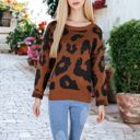 Brown Large Leopard Print Long Sleeve Cuffed Sweater