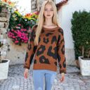 Brown Large Leopard Print Long Sleeve Cuffed Sweater