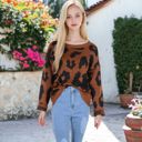 Brown Large Leopard Print Long Sleeve Cuffed Sweater