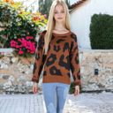 Brown Large Leopard Print Long Sleeve Cuffed Sweater