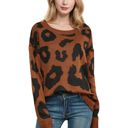 Brown Medium Leopard Print Long Sleeve Cuffed Sweater