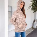 Brown Large Leopard Print Hoodie with Drawstring and Kangaroo Pocket