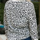 Brown Large Leopard Print Long Sleeve Top with Crew Neck and Ribbed Cuffs