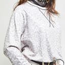 White Large Leopard Print Long Sleeve Top with Crew Neck and Ribbed Cuffs