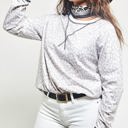 White Large Leopard Print Long Sleeve Top with Crew Neck and Ribbed Cuffs