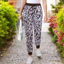  High Waist Animal Print Jogger Pants with Drawstring and Elastic Cuffs