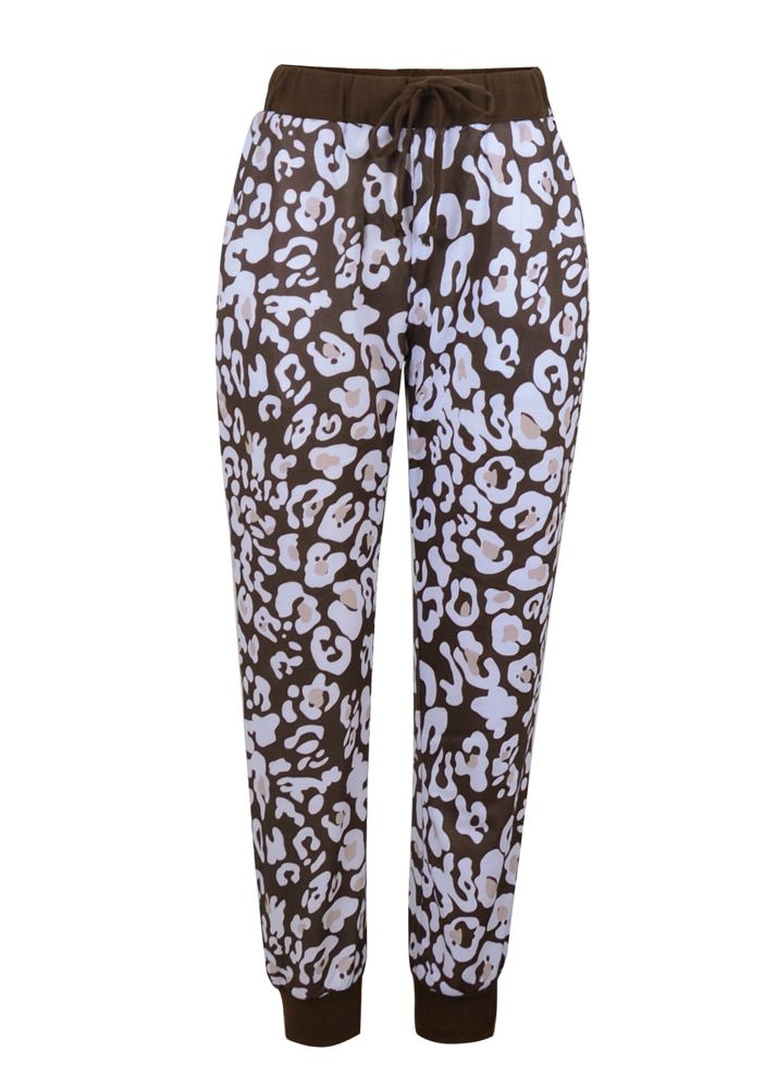 High Waist Animal Print Jogger Pants with Drawstring and Elastic Cuffs