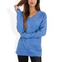  Long Sleeve V-Neck Tunic Sweater with Seam Detail