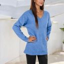  Long Sleeve V-Neck Tunic Sweater with Seam Detail