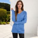  Long Sleeve V-Neck Tunic Sweater with Seam Detail