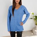  Long Sleeve V-Neck Tunic Sweater with Seam Detail