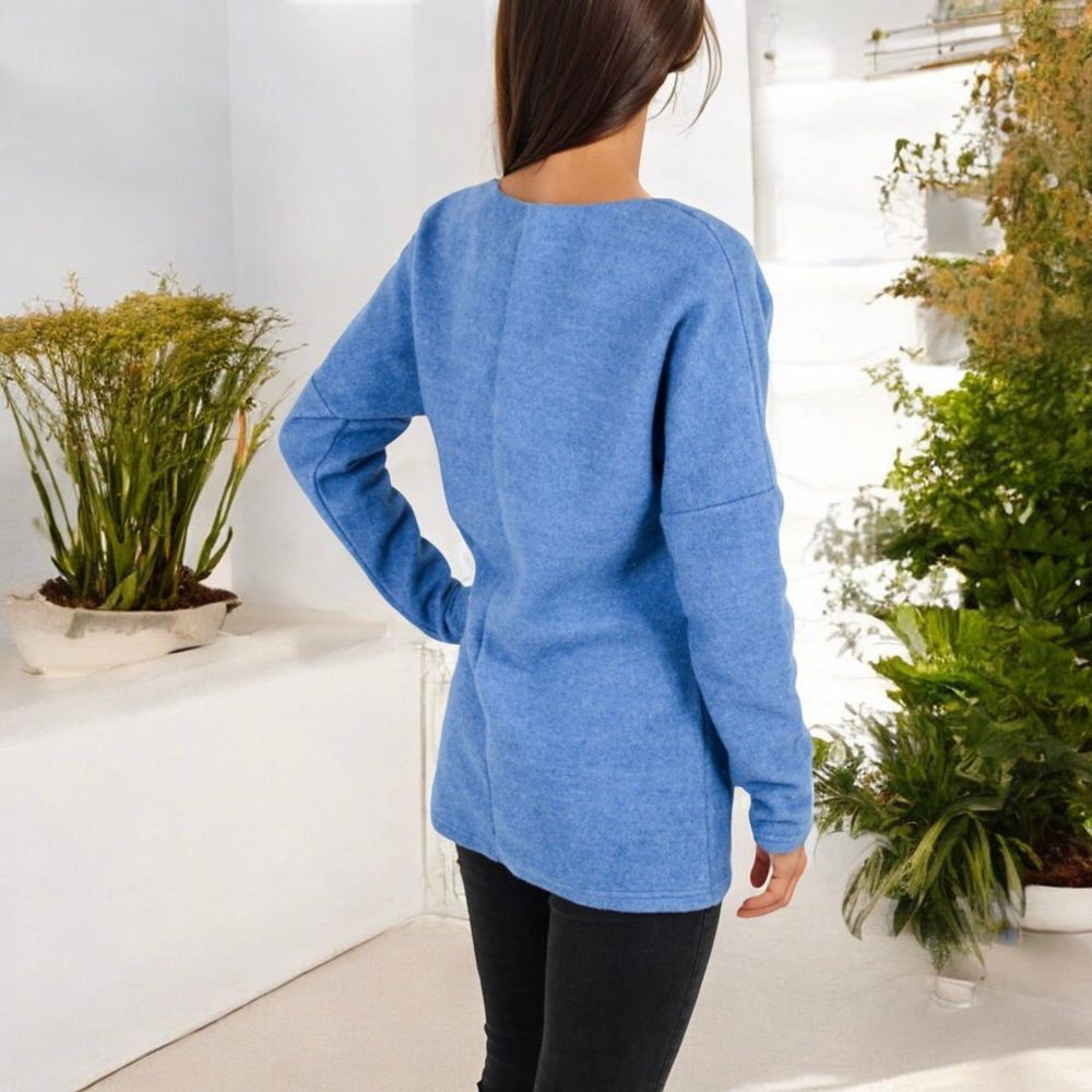 Long Sleeve V-Neck Tunic Sweater with Seam Detail