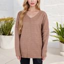 Brown XXL Long Sleeve V-Neck Tunic Sweater with Seam Detail