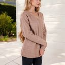 Brown XXL Long Sleeve V-Neck Tunic Sweater with Seam Detail